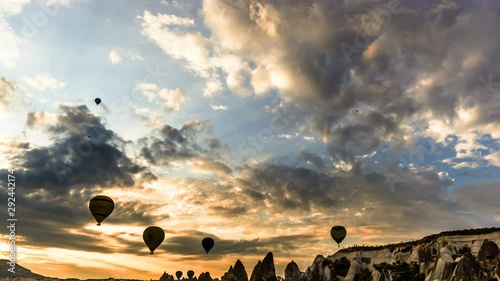 Timelapse of the hot air balloons flying in the sky, Cappadocia, Turkey photo