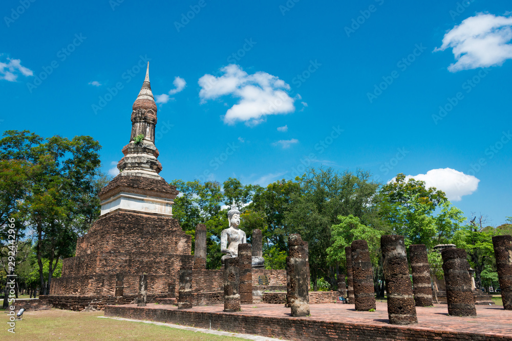 Sukhothai, Thailand - Apr 08 2018: Wat Traphang Ngoen in Sukhothai Historical Park, Sukhothai, Thailand. It is part of the World Heritage Site-Historic Town of Sukhothai and Associated Historic Towns.