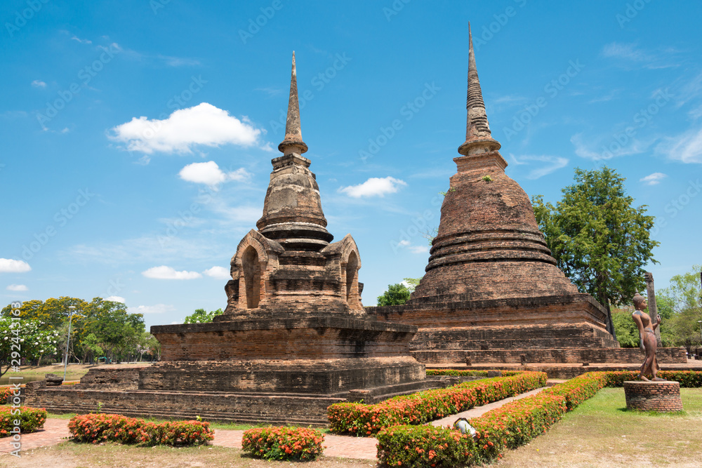Sukhothai, Thailand - Apr 08 2018: Wat Sra Sri in Sukhothai Historical Park, Sukhothai, Thailand. It is part of the World Heritage Site - Historic Town of Sukhothai and Associated Historic Towns.