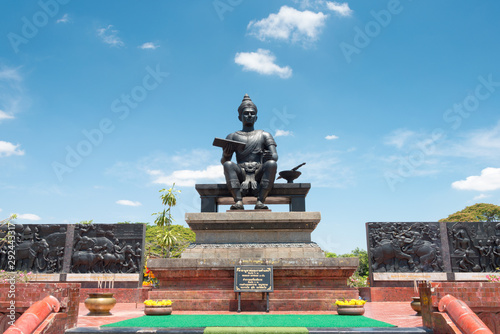 Sukhothai, Thailand - Apr 08 2018: Monument of King Ramkhamhaeng The Great in Sukhothai Historical Park, Sukhothai, Thailand.