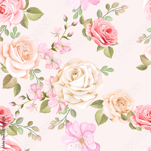 floral and leaves seamless pattern