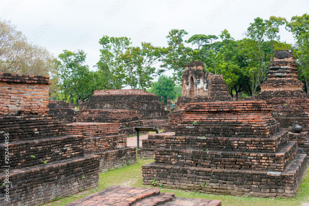 Fototapeta premium Sukhothai, Thailand - Apr 07 2018: Sukhothai Historical Park in Sukhothai, Thailand. It is part of the World Heritage Site - Historic Town of Sukhothai and Associated Historic Towns.