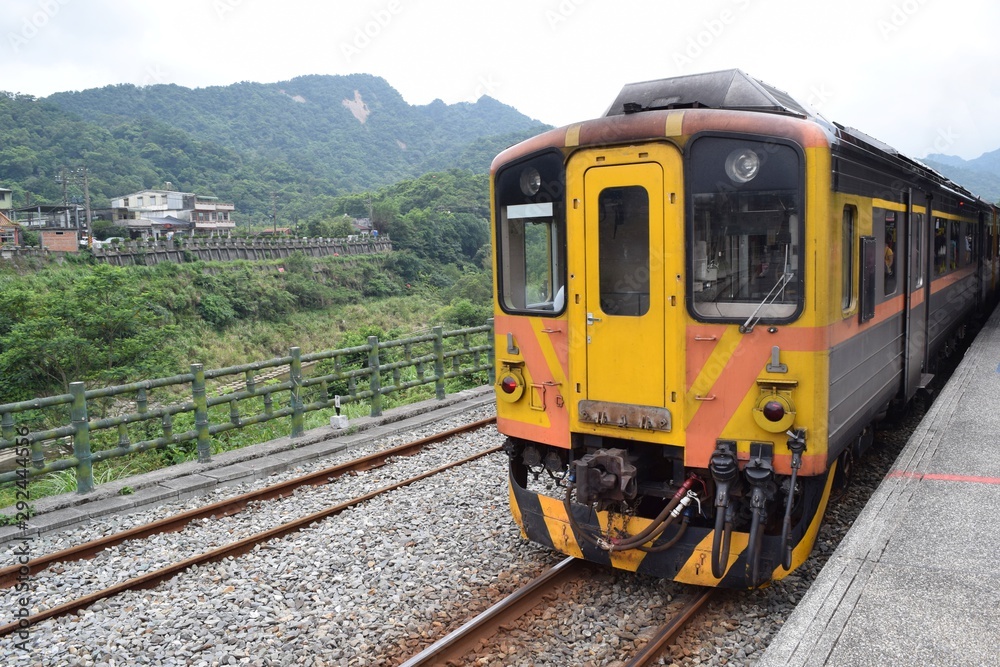 Diesel multiple unit of Pingxi Line at Shifen, Taiwan Diesel multiple unit of Pingxi Line at Shifen, Taiwan