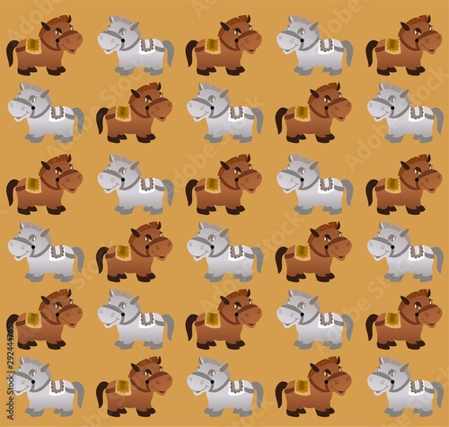 Fototapeta Naklejka Na Ścianę i Meble -  The Amazing of Cute Horse Cartoon Funny Character, Pattern Wallpaper in Brown Background