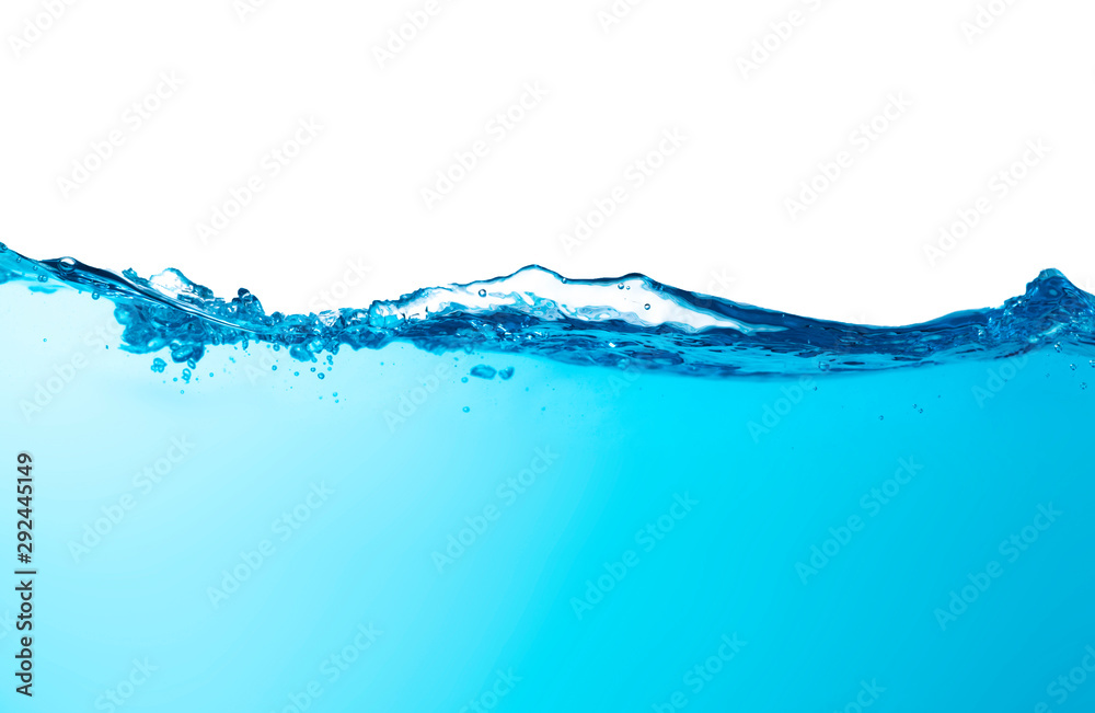 Blue water splashs wave surface with bubbles of air on white background. Blue water splashs wave surface with bubbles of air on white background.