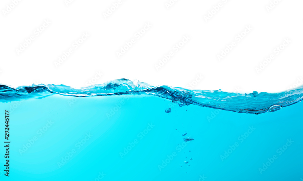 Blue water splashs wave surface with bubbles of air on white background. Blue water splashs wave surface with bubbles of air on white background.