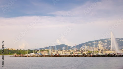 day time geneva city lake bay port dock panorama 4k timelapse switzerland