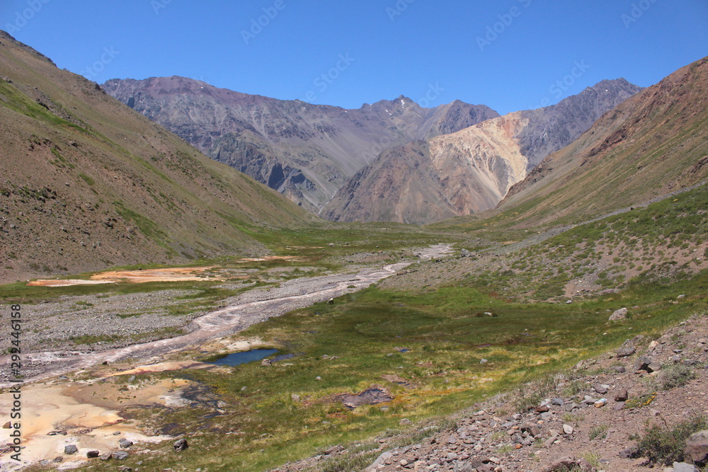 Valley with colorful mountains in natural monument El Morado park..
