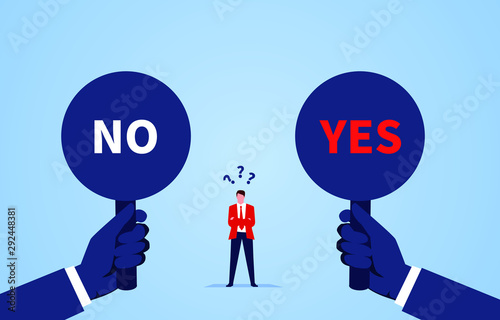 Businessman doubt choose yes or no