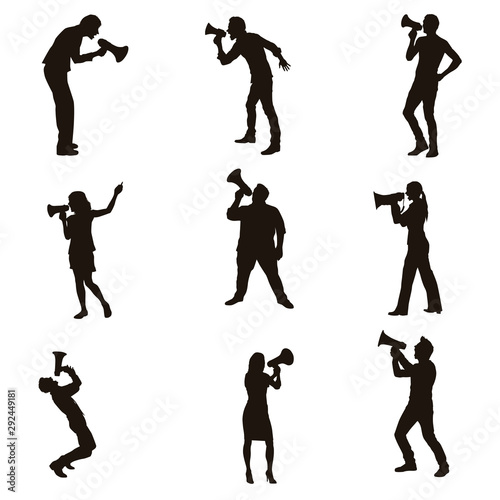 People Using Megaphone Silhouettes