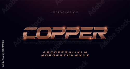 Sport Modern Italic Alphabet copper Font. Typography 3D stainless hairline copper fonts for technology, digital, movie, sport logo design. vector illustration