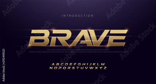 Sport Modern Italic Alphabet Gold Font. Typography 3D stainless hairline golden fonts for technology, digital, movie, sport logo design. vector illustration