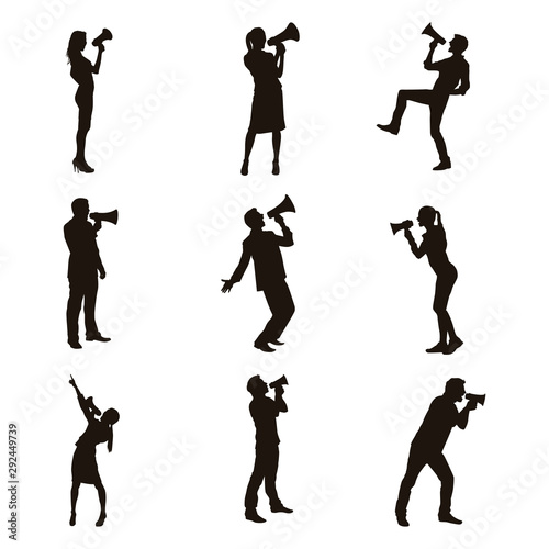 People Using Megaphone Silhouettes