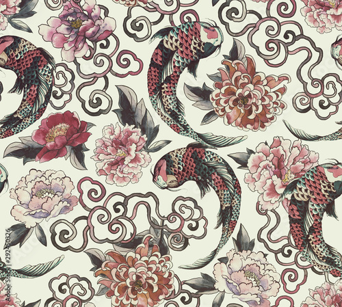 Fotografie, Obraz Beautiful trendy Japanese pattern in tattoo style