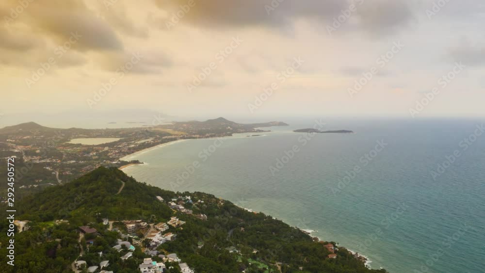 cloudy day samui island coastline hill villas aerial panorama 4k timelapse thailand cloudy day samui island coastline hill villas aerial panorama 4k timelapse thailand
