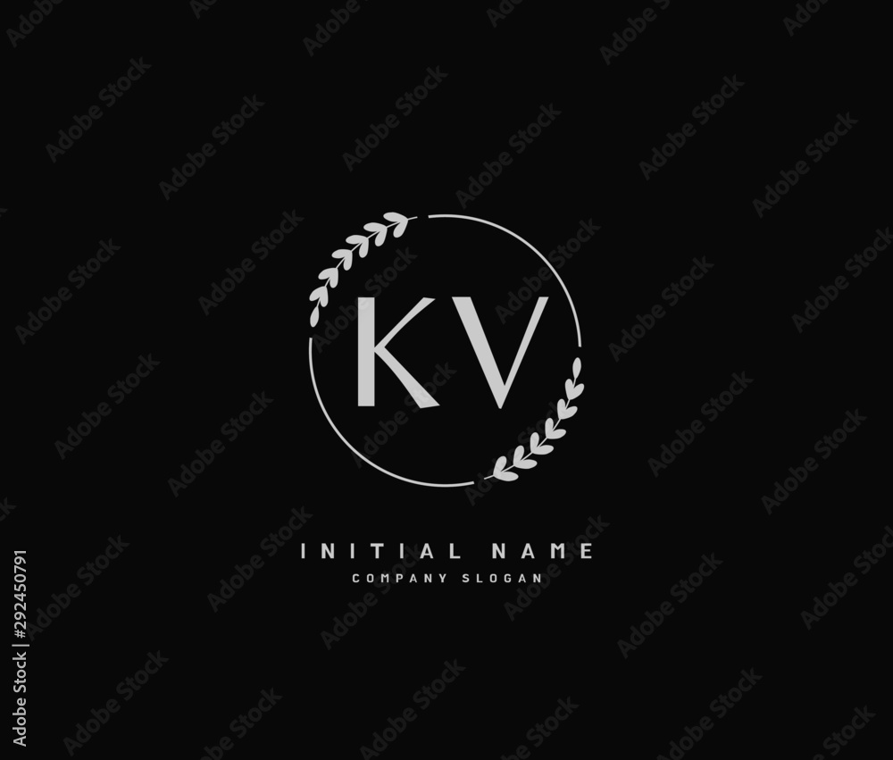 Obraz premium K V KV Beauty vector initial logo, handwriting logo of initial signature, wedding, fashion, jewerly, boutique, floral and botanical with creative template for any company or business.