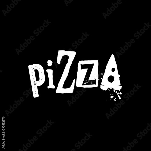 Rustic Grunge Lettering Typography of Pizza slice logo design