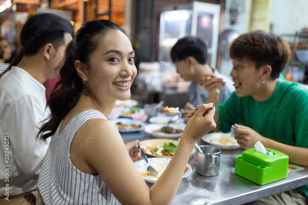 Asian people are eating dinner.thailand street food  street dining.