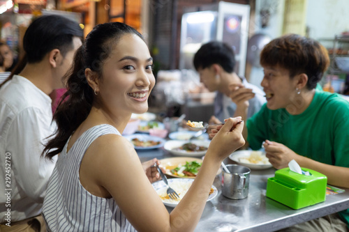 Asian people are eating dinner.thailand street food street dining.