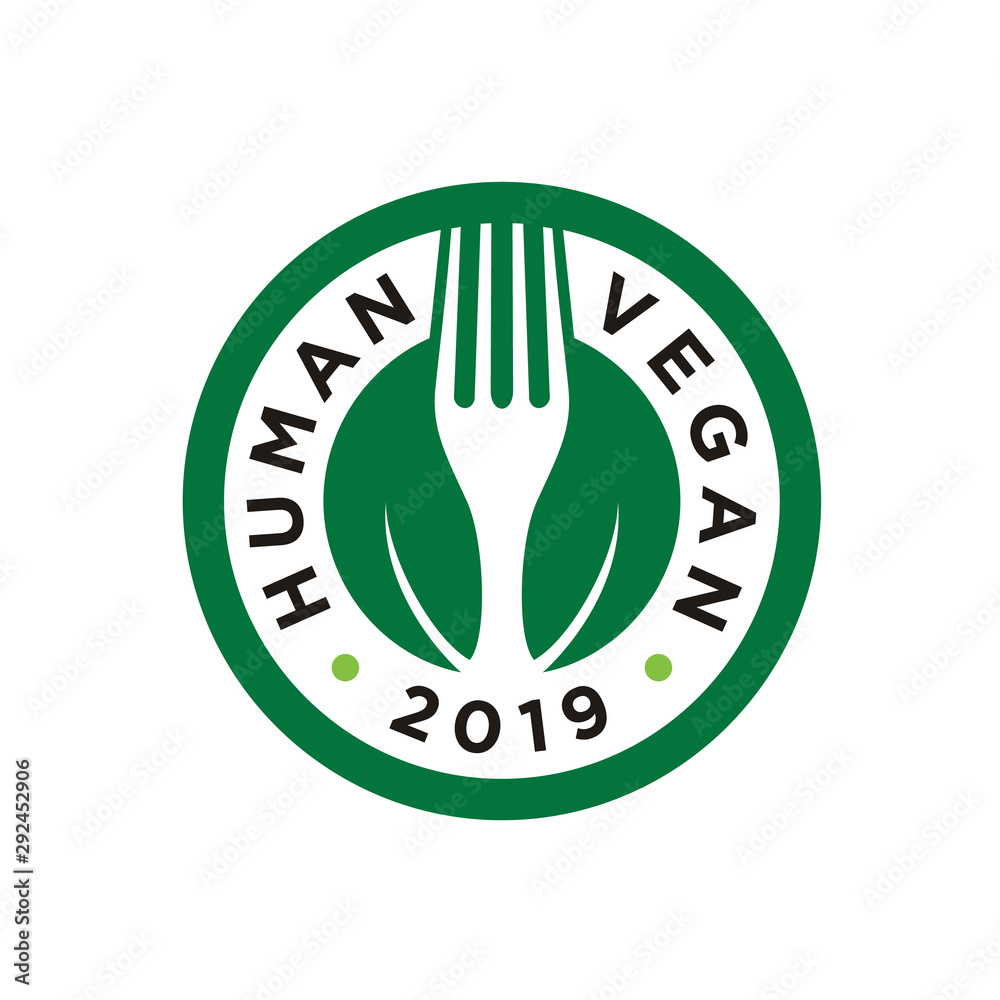 Leaf Fork Emblem Badge for Vegan Fresh Nature organic Food Logo Leaf Fork Emblem Badge for Vegan Fresh Nature organic Food Logo