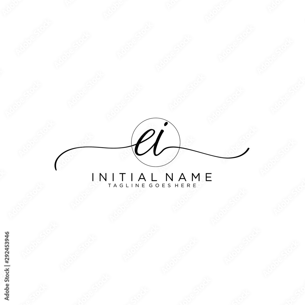 EI Initial handwriting logo with circle hand drawn template vector