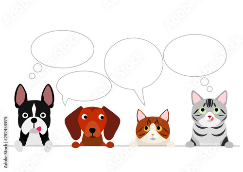 small dogs and cats border with speech bubbles