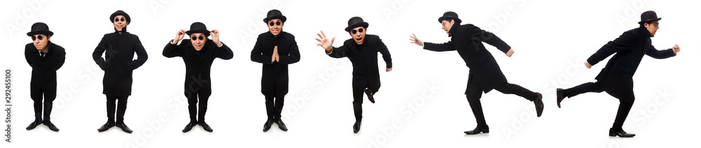 Man wearing black coat isolated on white Man wearing black coat isolated on white