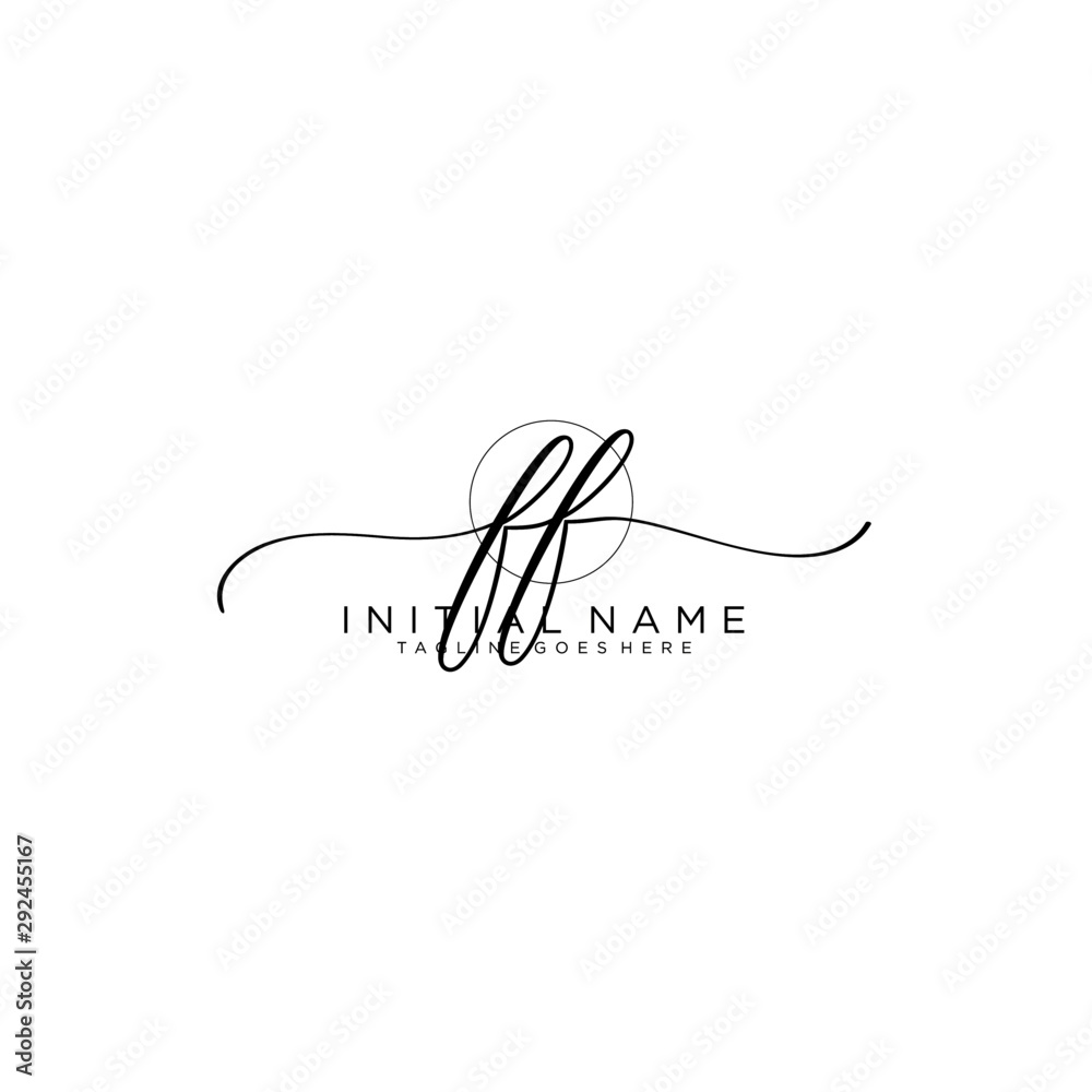 FF Initial handwriting logo with circle hand drawn template vector
