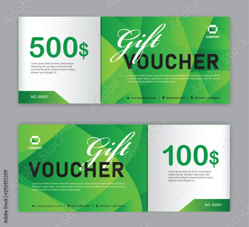 Gift Voucher template, Sale banner, discount cards, Coupon template, Gift certificate, headers, website, tready design, vector illustration EPS10, green polygon background