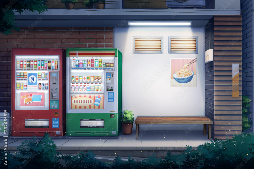 Fototapeta premium Peaceful alley and vending water - Night , Digital painting.