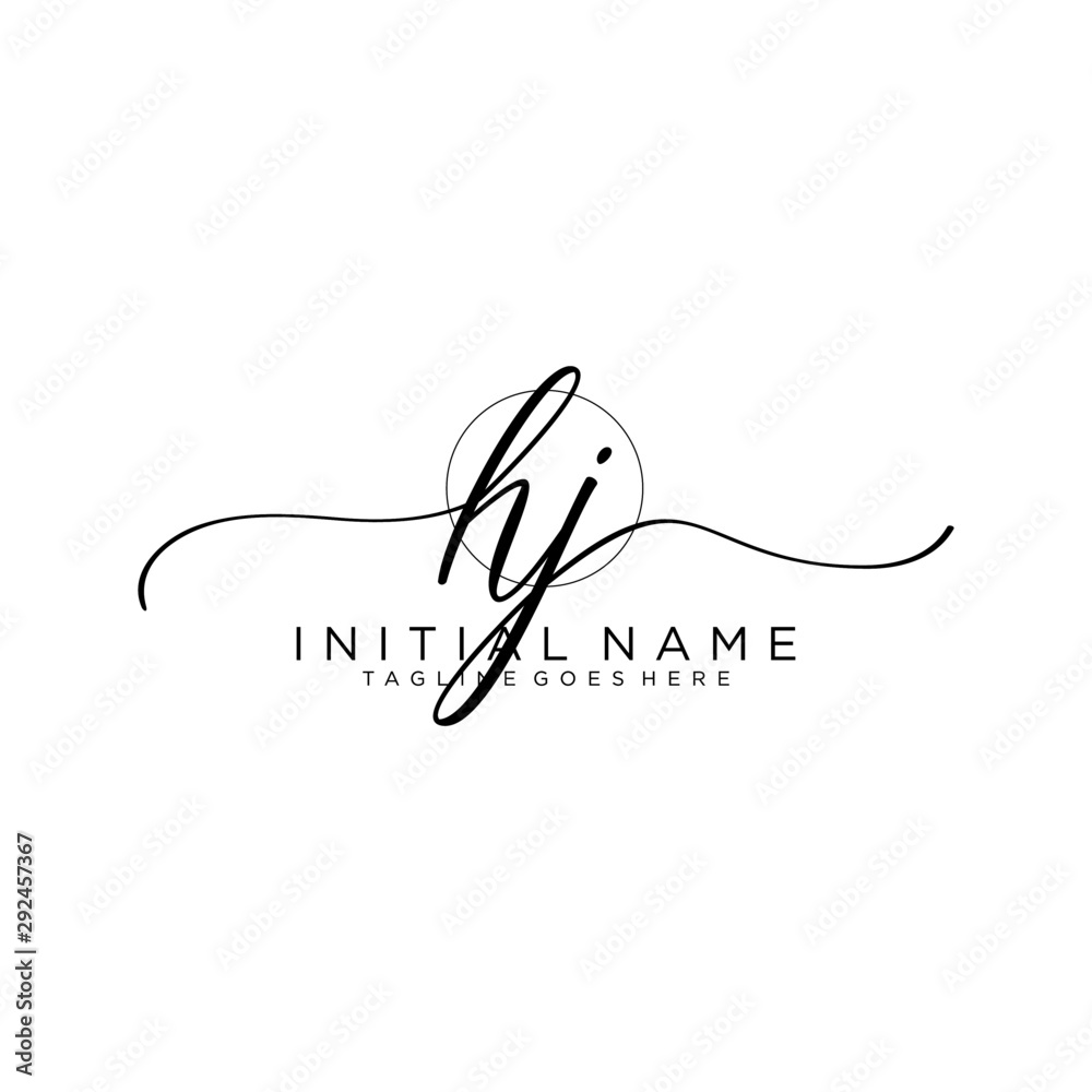 HJ Initial handwriting logo with circle hand drawn template vector HJ Initial handwriting logo with circle hand drawn template vector