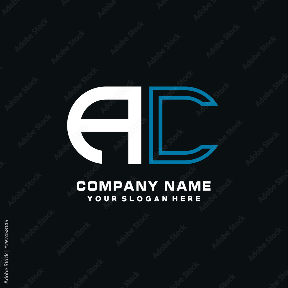 Fototapeta premium AC initial logo oval shaped letter. Monogram Logo Design Vector, color logo white blue, white yellow,black background.