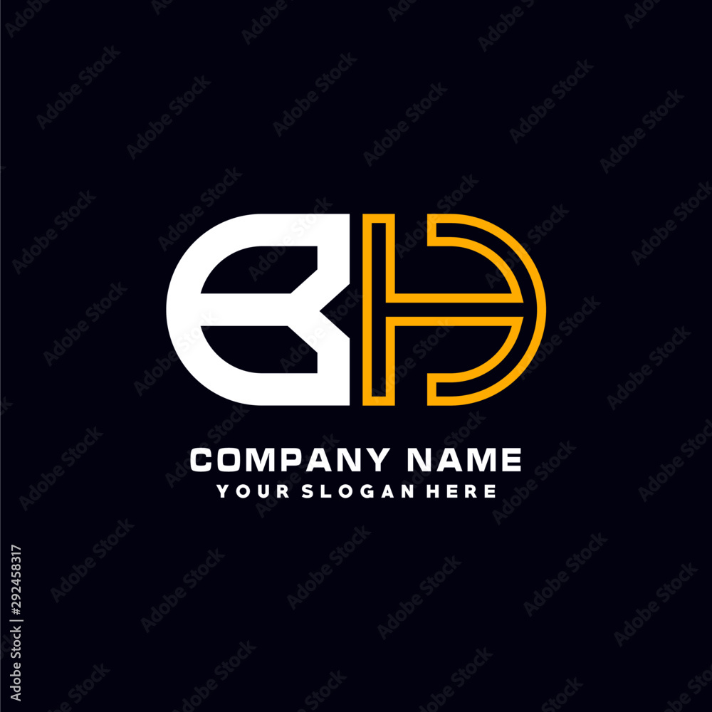 BH initial logo oval shaped letter. Monogram Logo Design Vector, color logo white blue, white yellow,black background. BH initial logo oval shaped letter. Monogram Logo Design Vector, color logo white blue, white yellow,black background.