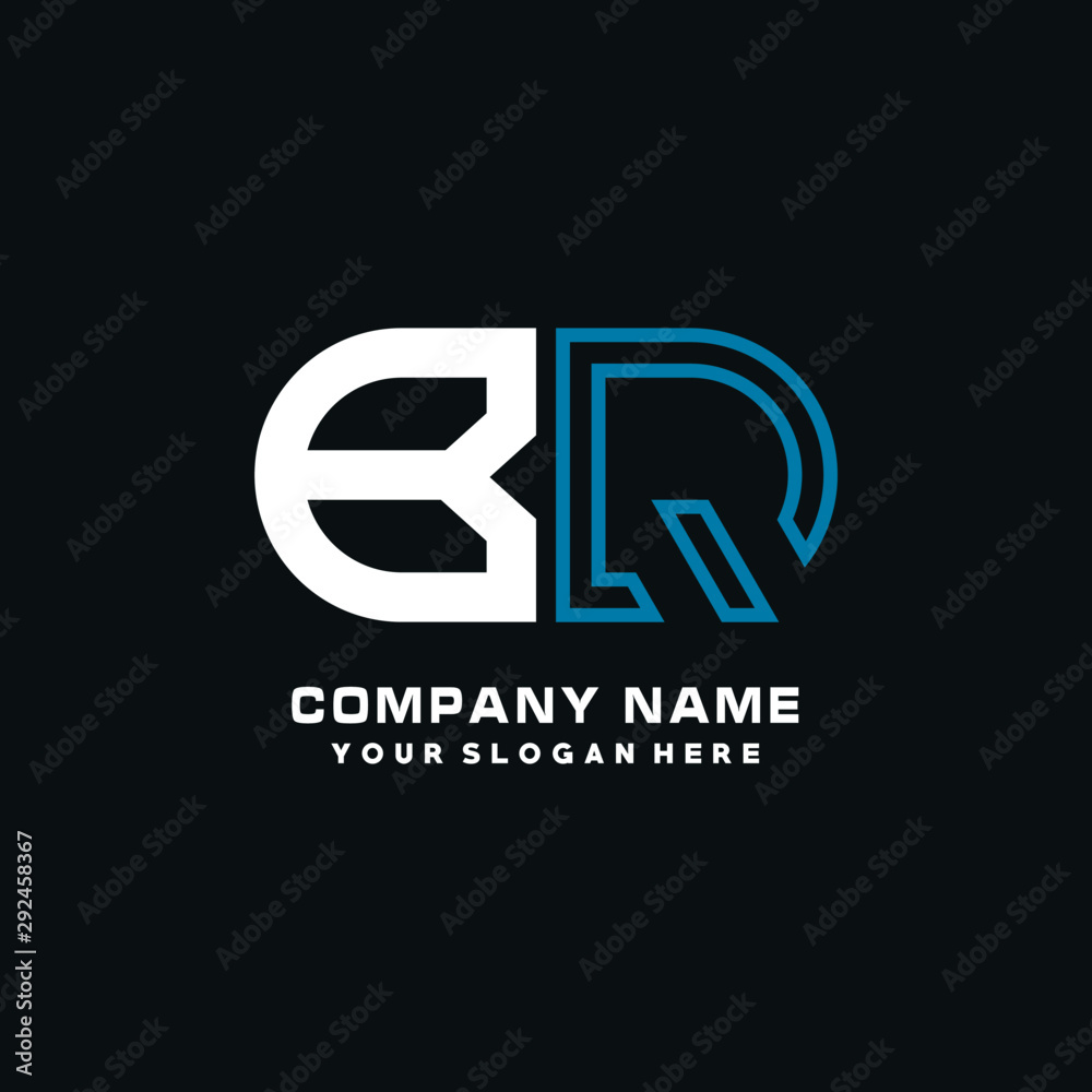 BQ initial logo oval shaped letter. Monogram Logo Design Vector, color logo white blue, white yellow,black background.
