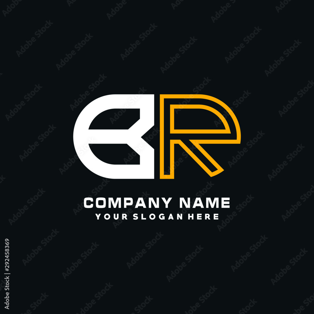 BR initial logo oval shaped letter. Monogram Logo Design Vector, color logo white blue, white yellow,black background.