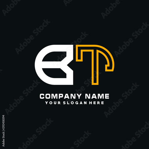 BT initial logo oval shaped letter. Monogram Logo Design Vector, color logo white blue, white yellow,black background.