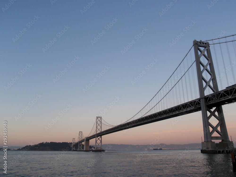 San Francisco side of Bay Bridge at dusk