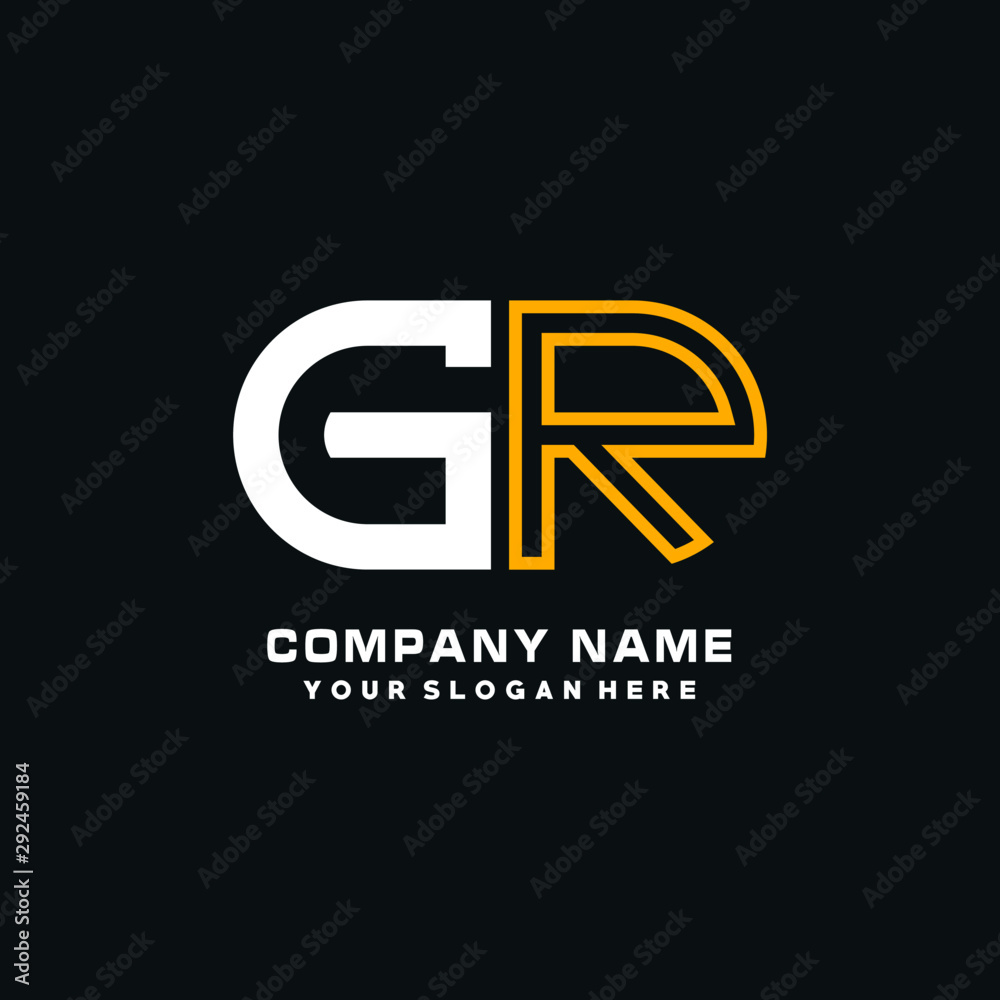 GR initial logo oval shaped letter. Monogram Logo Design Vector, color logo white blue, white yellow,black background.