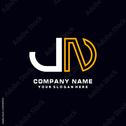 JN initial logo oval shaped letter. Monogram Logo Design Vector, color logo white blue, white yellow,black background.