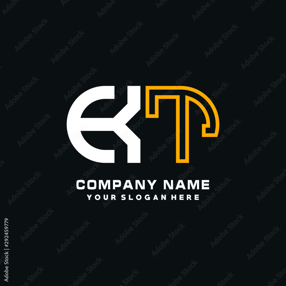 KT initial logo oval shaped letter. Monogram Logo Design Vector, color logo white blue, white yellow,black background.
