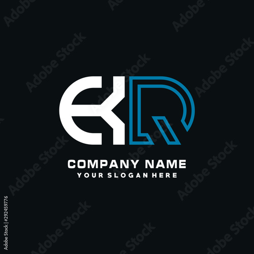 KQ initial logo oval shaped letter. Monogram Logo Design Vector, color logo white blue, white yellow,black background.