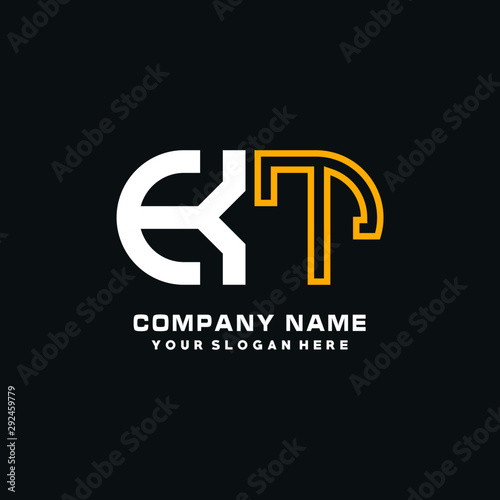 KT initial logo oval shaped letter. Monogram Logo Design Vector, color logo white blue, white yellow,black background.