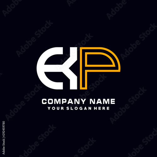 KP initial logo oval shaped letter. Monogram Logo Design Vector  color logo white blue  white yellow black background.