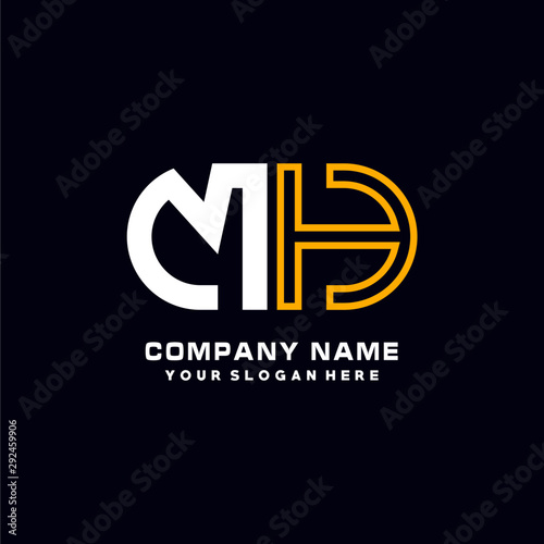 MH initial logo oval shaped letter. Monogram Logo Design Vector  color logo white blue  white yellow black background.