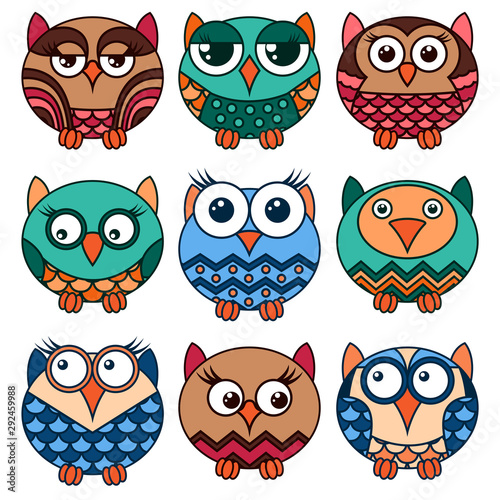 Wallpaper Mural Nine funny various oval owls Torontodigital.ca