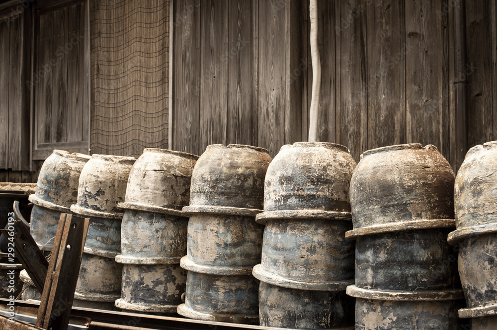 Abandoned pottery bowls stacked outside Abandoned pottery bowls stacked outside