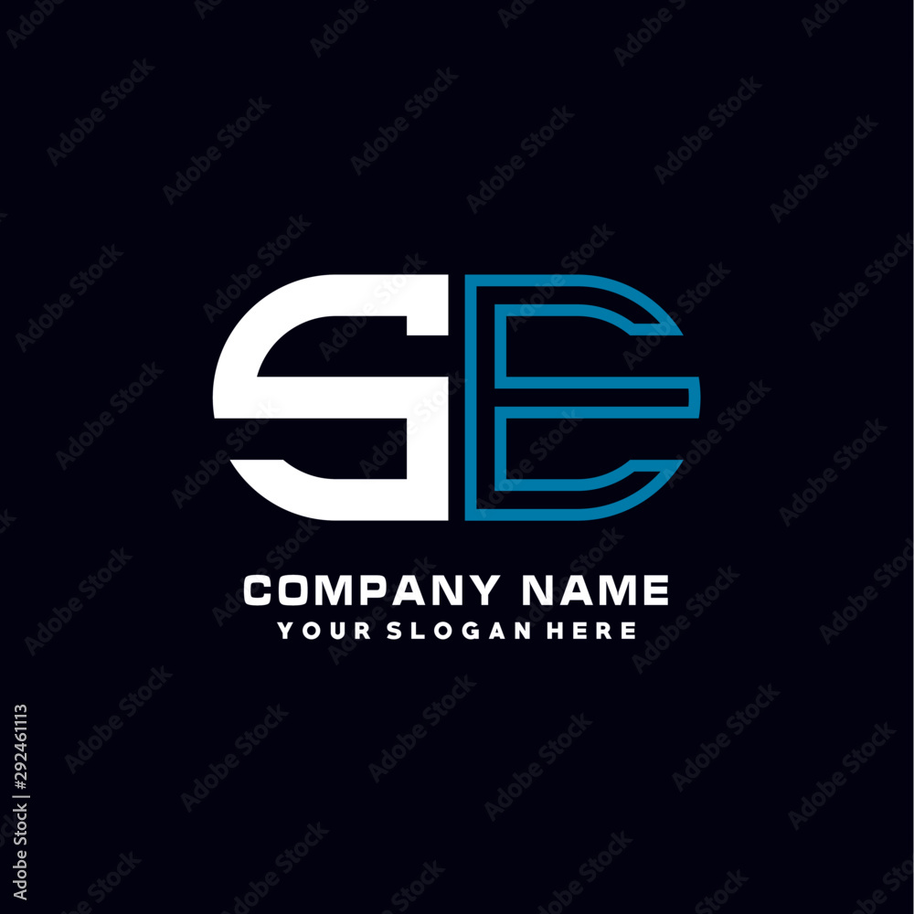 SE initial logo oval shaped letter. Monogram Logo Design Vector, color logo white blue, white yellow,black background. SE initial logo oval shaped letter. Monogram Logo Design Vector, color logo white blue, white yellow,black background.