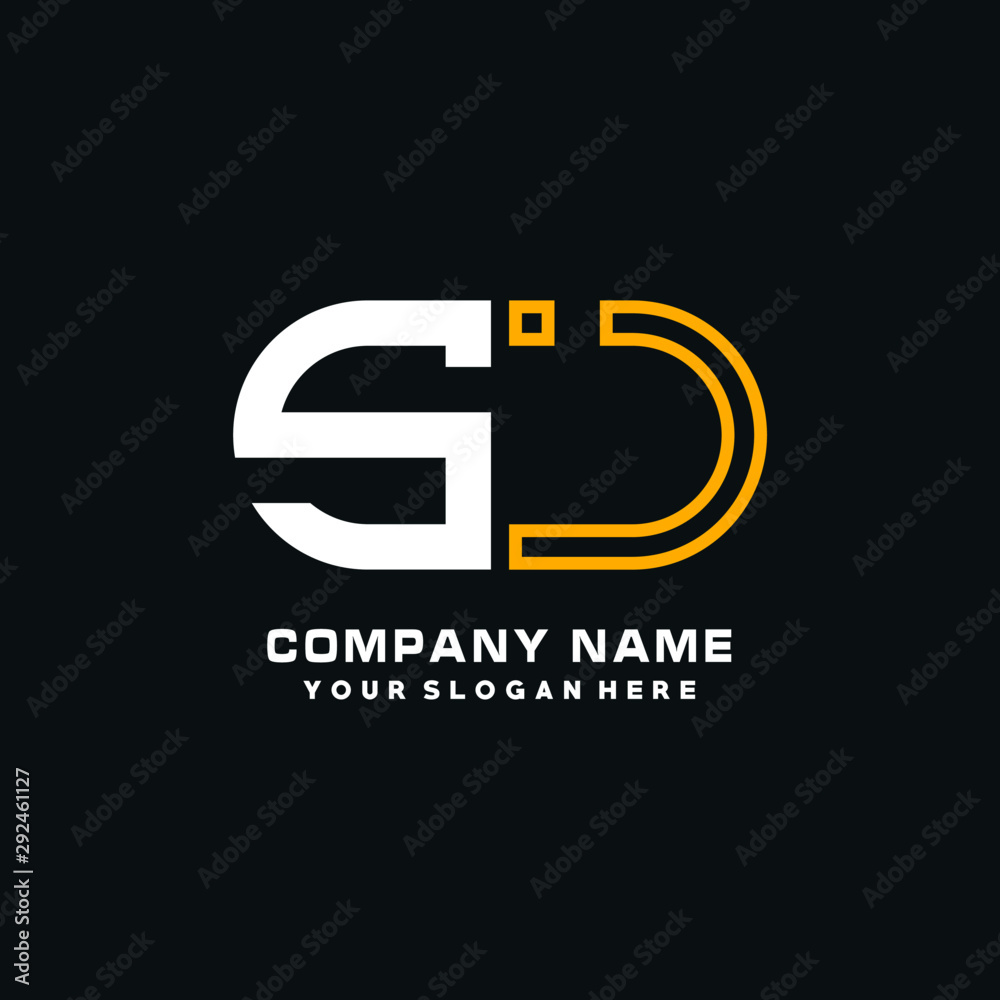 SJ initial logo oval shaped letter. Monogram Logo Design Vector, color logo white blue, white yellow,black background.