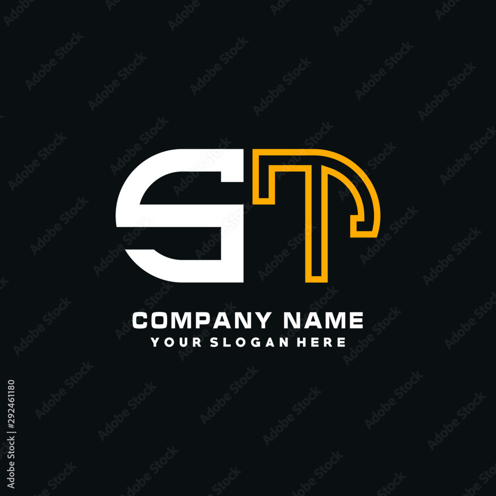 ST initial logo oval shaped letter. Monogram Logo Design Vector, color logo white blue, white yellow,black background. ST initial logo oval shaped letter. Monogram Logo Design Vector, color logo white blue, white yellow,black background.