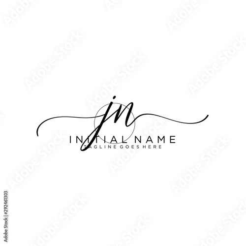 JN Initial handwriting logo with circle hand drawn template vector